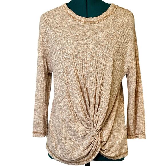 Anthropologie Tan Ribbed Knit Twist Front Long Sleeve Top Women’s Medium - Picture 4 of 7